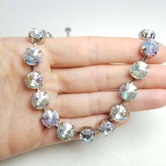 Vintage Claire's Y2K Chunky Rainbow Rhinestone Collar Choker Necklace Adjustable - Picture 5 of 7